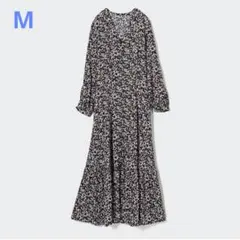 UNIQLO  プリントVネックフレアワンピース ピンク M