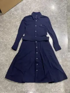 ラルフローレン 現行 長袖ロングワンピース ポニー刺繍 ベルト付きシャツ 鹿の子