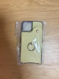 iPhone 13用ケース イエロー リング付き ストラップ付