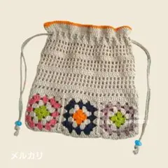巾着バッグ ショルダーバッグ クロシェ かぎ編み 桃紺紫緑橙 - メルカリ