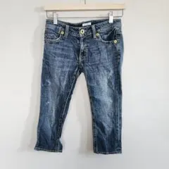 クロップド ダメージ デニム パンツ ジーンズ S 平成ギャル Y2K リップド