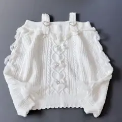 美品✨LIZLISA ハートバックルフリルオフショルニット