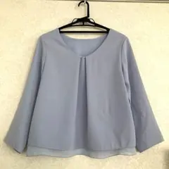 新品タグ付き シルク100%アンタイトル シフォンブラウス 2 紺7部丈 