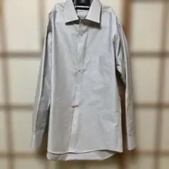 グレー ストライプ 長袖シャツ 左胸ポケット付き