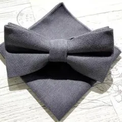 ☆蝶ネクタイ　チーフ　結婚式　前撮り　婚礼　挙式　無地　小物グレー　 0p7h