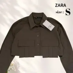 ZARA ザラ クロップド ワークシャツ カーキ S ショート丈　M相当