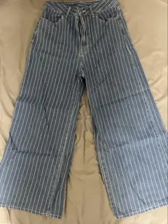 GU ストライプ ワイドパンツ ブルー