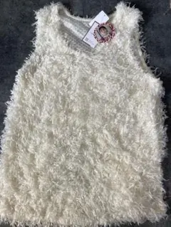 【新品】しまむらフリンジファーベストロング2way Lサイズ中白アイボリー