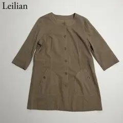 美品　Leilian レリアン　シャツ　ノーカラーチュニック　カーキ系　9