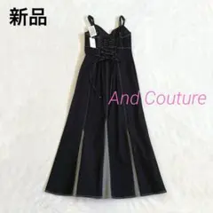 新品　アンドクチュール　マチ配色デニムキャミワンピース　ブラック　38