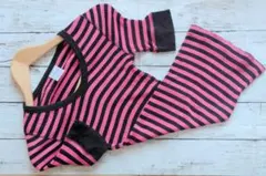 ボーダークルーネック半袖Tシャツ ストレッチ フリーサイズ レディース