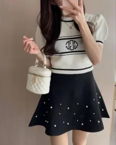 【新品・未使用】GRL パフスリーブモノグラムニットトップス[ru1064]