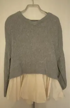 ROSIEE グレー レイヤードニットセーター