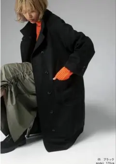 antiqua スタンドネックカラーコート　チェスターコート　ブラック