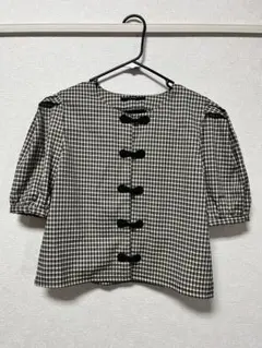 チェック柄バルーンスリーブ半袖シャツ