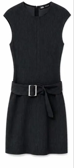 ZARA ピンストライプ ノースリーブワンピース ベルト付き