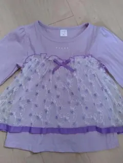 130 長袖 花柄 紫 レース リボン Tシャツ トップス