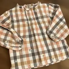 juo チェック柄 花柄刺繍　長袖シャツ 100cm