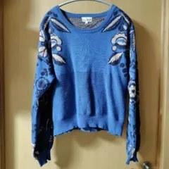 LITTECACA　チチカカ　花柄ニットセーター　Fサイズ　青　ブルー