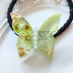 ✾ ヘアゴム ✾ 蝶 ドライフラワー レジン ハンドメイド グリーン