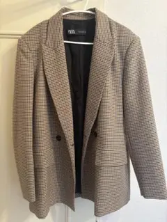 ZARA チェック柄 ダブルブレストジャケット