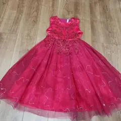 赤色 フラワー刺繍 フォーマルドレス　発表会　結婚式　ドレス　120