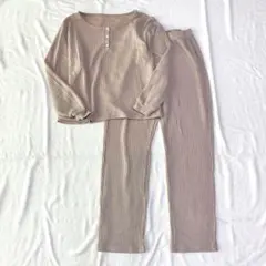 ルームウェア 上下セット ハーフボタン ワッフル生地 ウエストゴム 長袖 S