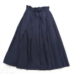 mizuiro ind ロングフレアスカート L相当 ネイビー リボン 日本製のサムネイル