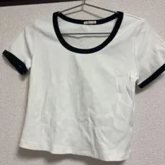 GU リブ素材 ホワイト Tシャツ M