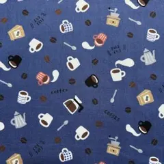 【コスモテキスタイル】オックス 幅110×55cm コーヒーカップ柄／青