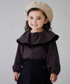 【petit main】新品未使用タグ付き 80cm フリル衿長袖ライトベージュ