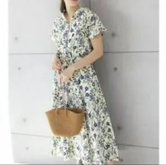 PREFERIR プレフェリール 花柄　フレンチスリーブ　ワンピース　コットン