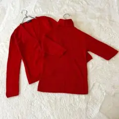 ☆【AIR ROCK】M 赤 セットアップ 半袖ニット 長袖カーディガン