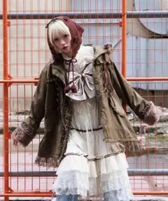 axes femme 編上×フリルモッズコート カーキ アクシーズファム