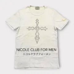 ニコルクラブフォーメン クロス ラインストーン Tシャツ 白 半袖 メンズ 46