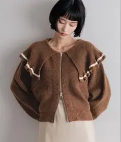 ポ*☆様 【新品】LOWRYSFARM フリルZIPカーディガン ブラウン