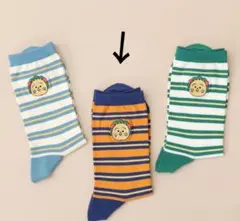 靴下屋ソックス１足組　コジコジ　マルチボーダー刺繍ソックス（ネイビー+オレンジ）のサムネイル