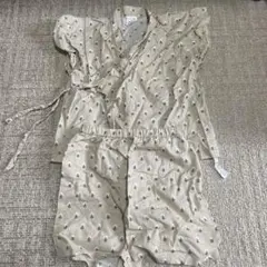 ベージュ 花柄 甚平 サイズ90 かわいい　夏祭り　コットン　じんべい　ベビー