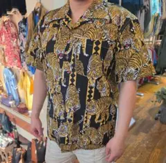 人気・総柄】カールヘルム ダルメシアン 犬 開襟 アロハシャツ 黒