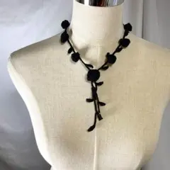 ハンドメイド レース編み 花モチーフ ネックレス チョーカー 黒