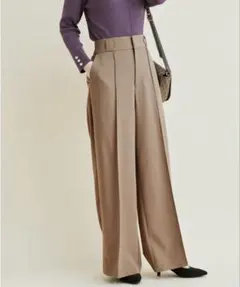 VIS ワイドパンツ　ハイウエスト ベージュ イージーパンツ