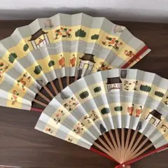 京扇子 両面絵柄 松 鶴 御所風景 和柄 飾り扇子 2本