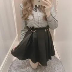 evelyn タックフレアビットスカート ブラック