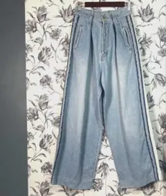 【ダブルスタンダードクロージング】サイドライン タック ワイドデニムパンツ 36