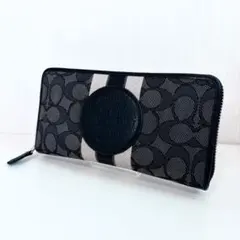 【良品】コーチ 長財布 シグネチャー デンプシー ストライプ 黒 ユニセックス