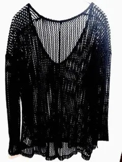 週末限定⭐️BAYFLOW 黒のネット編みVネック長袖トップス