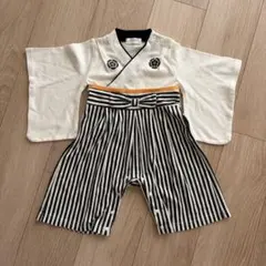 袴風ロンパース・カバーオール 白黒ストライプ