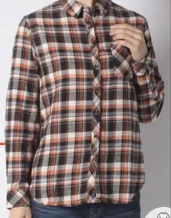 earth music&ecology オレンジと黒のチェック柄長袖シャツ　Ｌ