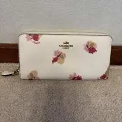 COACH コーチ 長財布 花柄 ホワイト ラウンドファスナー 保存袋付