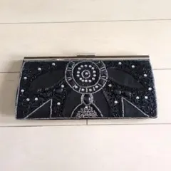 ビーズ刺繍 ブラック クラッチバッグ